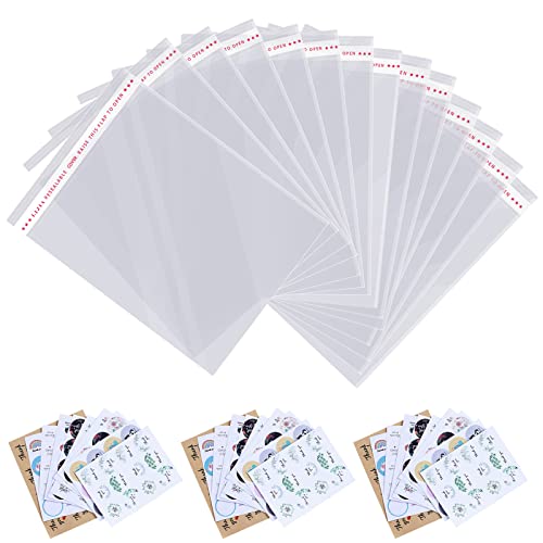 11x14 inches Large Clear Resealable Cellophane Bags for Packaging Products 300ct Plastic Self-sealing Gift Bags Self Adhesive Plastic Bags for Gifts ,Clothes, Small Business, 300ct Thank you Stickers