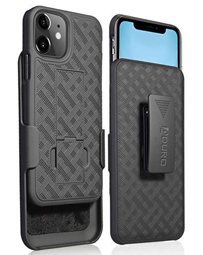 Aduro Combo Case & Holster for iPhone 11, Slim Shell & Swivel Belt Clip Holster, with Built-in Kickstand for Apple iPhone