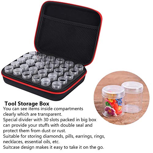 30 Slots Diamond Painting Storage Case, DIY Art Craft Bead Storage Container with Zipper Carry Bag, Diamond Embroidery Painting Accessories Shock Jars for Jewelry Beads Charms Glitter Rhinestones, Red