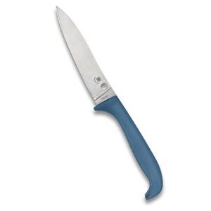 spyderco counter puppy 6.9" kitchen knife with 3.46" corrosion-resistant 7cr17 stainless steel blade and injection-molded blue plastic handle - plainedge - k20pbl