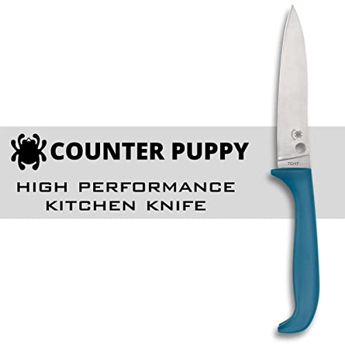 Spyderco Counter Puppy 6.9" Kitchen Knife with 3.46" Corrosion-Resistant 7Cr17 Stainless Steel Blade and Injection-Molded Blue Plastic Handle - Plainedge - K20PBL