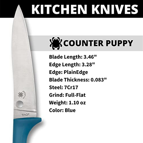 Spyderco Counter Puppy 6.9" Kitchen Knife with 3.46" Corrosion-Resistant 7Cr17 Stainless Steel Blade and Injection-Molded Blue Plastic Handle - Plainedge - K20PBL