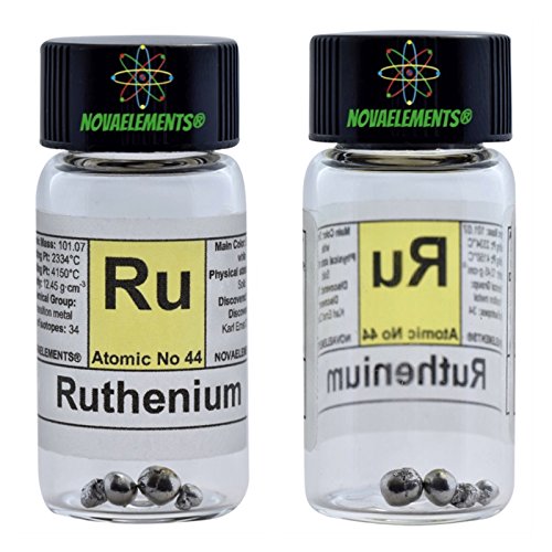 Ruthenium Metallic Element 44 Ru, Pure Sample 0.5 Grams 99.99% in Glass Vial with Label