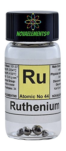 Ruthenium Metallic Element 44 Ru, Pure Sample 0.5 Grams 99.99% in Glass Vial with Label