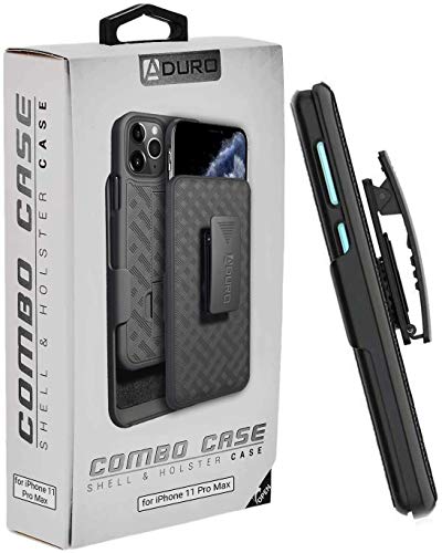 Aduro Combo Case & Holster for iPhone 11 Pro Max, Slim Shell & Swivel Belt Clip Holster, with Built-in Kickstand for Apple iPhone