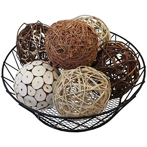 Blue Donuts Decorative Balls for Bowls and Decorative Balls for Centerpiece Bowl Fillers, Assorted Rattan Wicker Balls Orb Grapevine Ball, Vase Fillers, Pack of 6