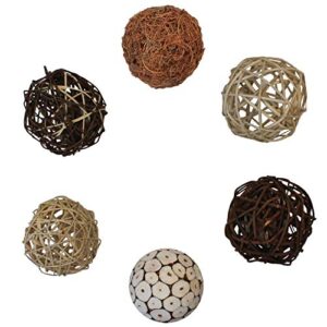Blue Donuts Decorative Balls for Bowls and Decorative Balls for Centerpiece Bowl Fillers, Assorted Rattan Wicker Balls Orb Grapevine Ball, Vase Fillers, Pack of 6