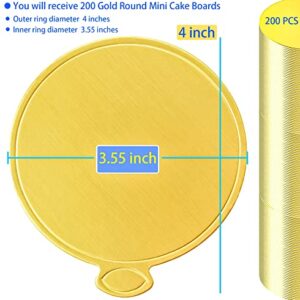 MotBach 200 Pcs Round Golden Cardboard, 3.5 Inch Round Mini Cake Boards, Mousse Cake Base, Cake Paper Board, Circle Patries Cardboard, Cupcake Base Display, Dessert Board