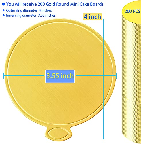 MotBach 200 Pcs Round Golden Cardboard, 3.5 Inch Round Mini Cake Boards, Mousse Cake Base, Cake Paper Board, Circle Patries Cardboard, Cupcake Base Display, Dessert Board