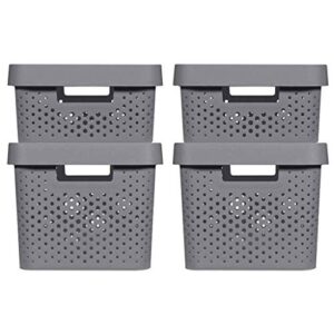 curver infinity set of 4 baskets with recycled lid (2 units size m 11l and 2 units size l 17l), grey