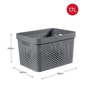 Curver Infinity Set of 4 Baskets with Recycled Lid (2 Units Size M 11L and 2 Units Size L 17L), Grey