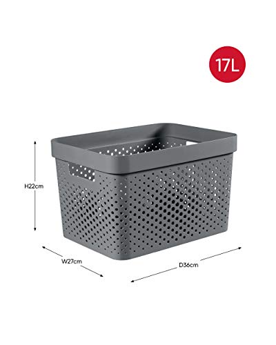 Curver Infinity Set of 4 Baskets with Recycled Lid (2 Units Size M 11L and 2 Units Size L 17L), Grey