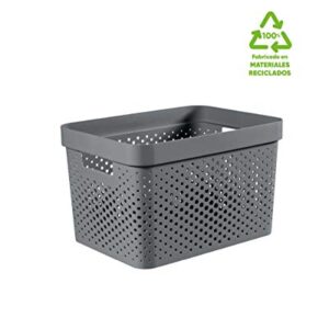 Curver Infinity Set of 4 Baskets with Recycled Lid (2 Units Size M 11L and 2 Units Size L 17L), Grey