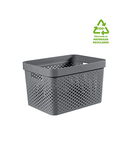 Curver Infinity Set of 4 Baskets with Recycled Lid (2 Units Size M 11L and 2 Units Size L 17L), Grey