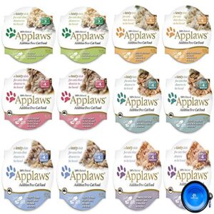 applaws cat food in broth pots variety bundle pack - 6 flavors - 2.12 ounces each (12 total) w/hotspot pets collapsible bowl