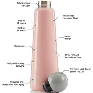 Insulated Water Bottle 25 Oz - Stainless Steel Aluminum metal Water Bottle, Cold for 24+ Hours, Hot for 12. Pink and Light Grey by Lund London