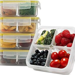 Komax Biokips Foodsaver Set, Square Lunch Box Containers with 4 Removable Compartments of 700ml (23.6 oz), Pack of 5