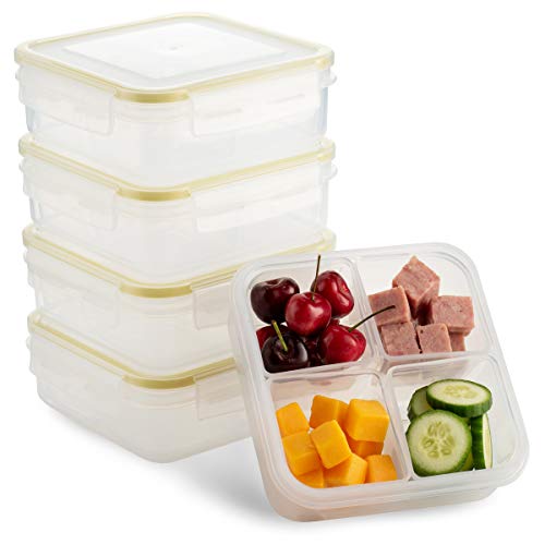 Komax Biokips Foodsaver Set, Square Lunch Box Containers with 4 Removable Compartments of 700ml (23.6 oz), Pack of 5