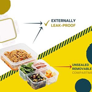 Komax Biokips Foodsaver Set, Square Lunch Box Containers with 4 Removable Compartments of 700ml (23.6 oz), Pack of 5