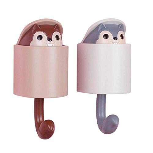 ISKYBOB Set of 2 Peek-A-Boo Squirrel Wall Hooks Cute Peeping Animal Coat Hanger Wall Decorative Utility Rack for Key, Hat