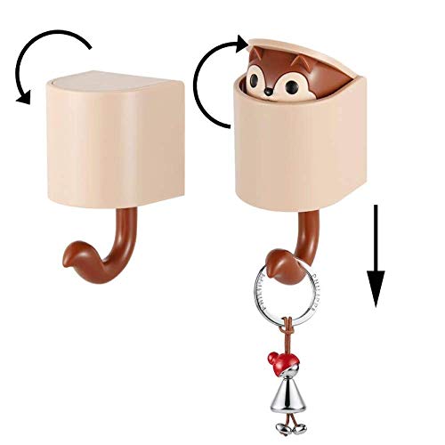 ISKYBOB Set of 2 Peek-A-Boo Squirrel Wall Hooks Cute Peeping Animal Coat Hanger Wall Decorative Utility Rack for Key, Hat