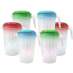 4.5 liter round clear plastic pitcher with lid & handle for water iced tea beverages (6 packs assorted color)