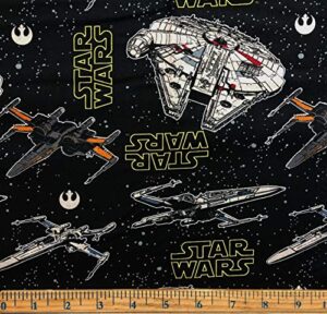 1 yard - star wars heros ships & logos on starry sky cotton fabric - officially licensed (great for quilting, sewing, craft projects, throw blankets & more) 1 yard x 44"