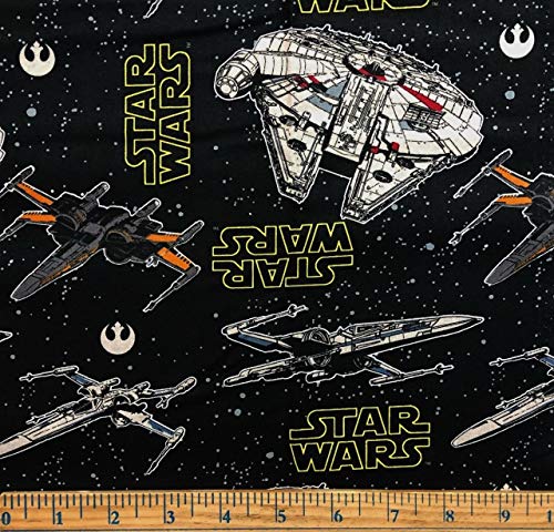 1 Yard - Star Wars Heros Ships & Logos on Starry Sky Cotton Fabric - Officially Licensed (Great for Quilting, Sewing, Craft Projects, Throw Blankets & More) 1 Yard X 44"