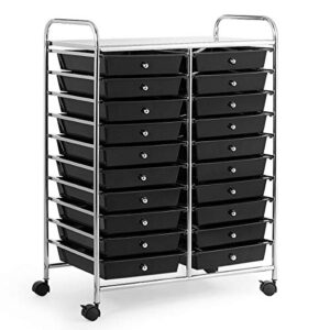 Giantex 20 Drawer Rolling Storage Cart Tools Scrapbook Paper Office School Organizer (25 x 15 x 35 Inch, Black)