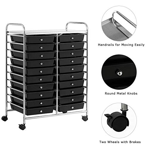 Giantex 20 Drawer Rolling Storage Cart Tools Scrapbook Paper Office School Organizer (25 x 15 x 35 Inch, Black)