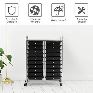 Giantex 20 Drawer Rolling Storage Cart Tools Scrapbook Paper Office School Organizer (25 x 15 x 35 Inch, Black)