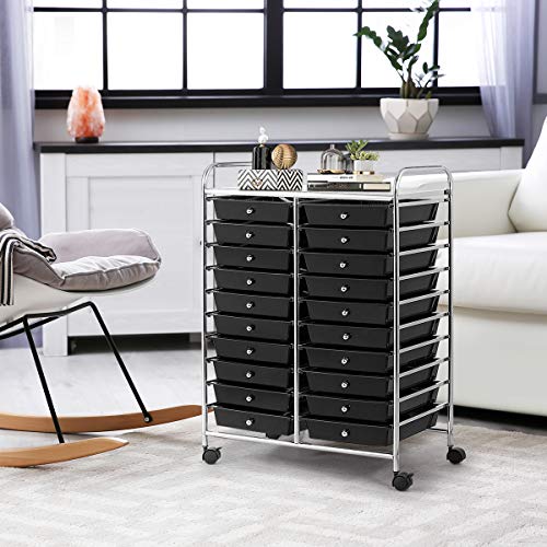 Giantex 20 Drawer Rolling Storage Cart Tools Scrapbook Paper Office School Organizer (25 x 15 x 35 Inch, Black)