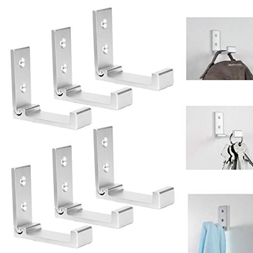 VinBee 6pcs 3 inch Aluminium Alloy Folding Clothes Hook, Coat Rack Single Hook for Bathroom Kitchen Living Room (Silver)