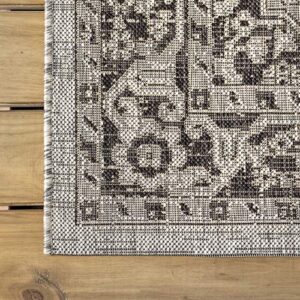 JONATHAN Y SMB102D-4 Rozetta Boho Medallion Textured Weave Indoor Outdoor Area -Rug Coastal Bohemian Rustic Glam Easy -Cleaning Bedroom Kitchen Backyard Patio Non Shedding, 4 X 6, Gray/Black