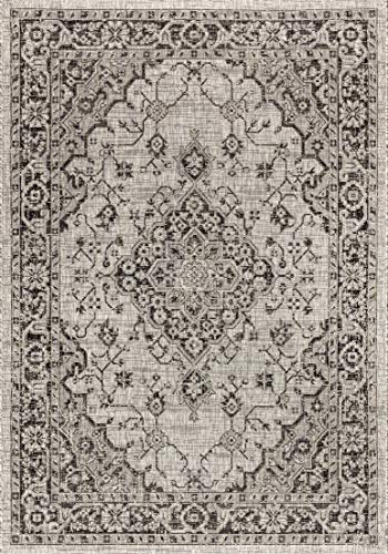 JONATHAN Y SMB102D-4 Rozetta Boho Medallion Textured Weave Indoor Outdoor Area -Rug Coastal Bohemian Rustic Glam Easy -Cleaning Bedroom Kitchen Backyard Patio Non Shedding, 4 X 6, Gray/Black