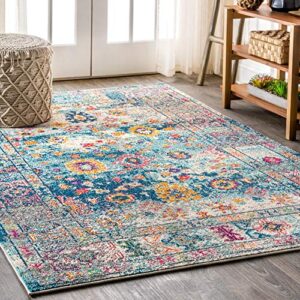 jonathan y bmf103b-3 bohemian flair boho vintage medallion faded indoor area-rug floral easy-cleaning high traffic bedroom kitchen living room non shedding, 3 ft x 5 ft, navy/cream