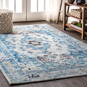 jonathan y mdp202a-4 modern persian boho vintage medallion bohemian indoor area-rug country easy-cleaning bedroom kitchen living room non shedding, 4 ft x 6 ft, cream,blue