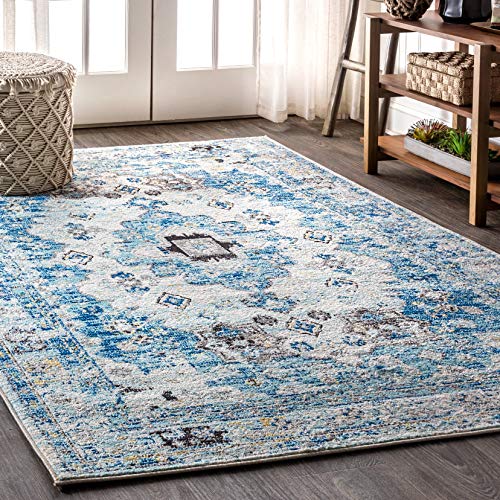 JONATHAN Y MDP202A-4 Modern Persian Boho Vintage Medallion Bohemian Indoor Area-Rug Country Easy-Cleaning Bedroom Kitchen Living Room Non Shedding, 4 ft x 6 ft, Cream,Blue