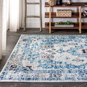 JONATHAN Y MDP202A-4 Modern Persian Boho Vintage Medallion Bohemian Indoor Area-Rug Country Easy-Cleaning Bedroom Kitchen Living Room Non Shedding, 4 ft x 6 ft, Cream,Blue