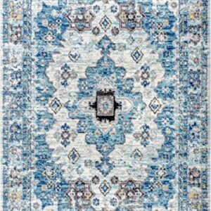 JONATHAN Y MDP202A-4 Modern Persian Boho Vintage Medallion Bohemian Indoor Area-Rug Country Easy-Cleaning Bedroom Kitchen Living Room Non Shedding, 4 ft x 6 ft, Cream,Blue