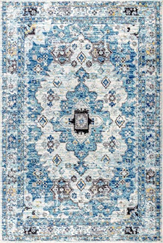 JONATHAN Y MDP202A-4 Modern Persian Boho Vintage Medallion Bohemian Indoor Area-Rug Country Easy-Cleaning Bedroom Kitchen Living Room Non Shedding, 4 ft x 6 ft, Cream,Blue