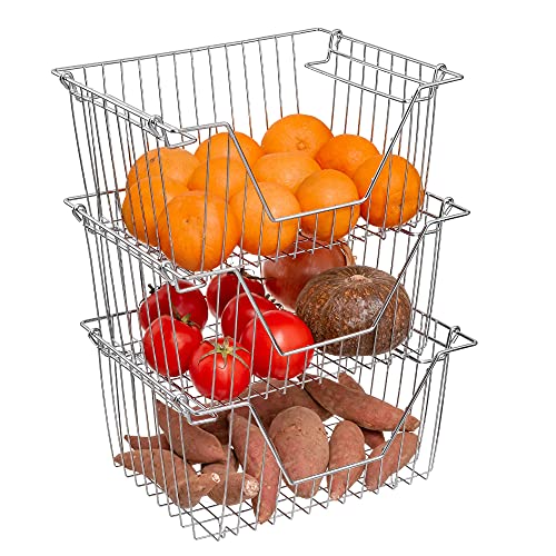 Homics Stackable Storage Wire Baskets, Freezer Baskets for Chest Freezer Open Front Pantry Organization and Storage Fruit Vegetable Baskets Potato and Onion Organizer Bins, 3 Packs