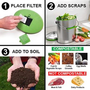 iTouchless Stainless Steel Compost Bin 1.6 Gallon Includes AbsorbX Odor Filter System, Pest-Proof, Titanium Rust-Free Space-efficient Slim Oval Shape 6 Liter Kitchen Countertop Trash Can