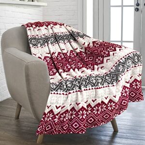 pavilia christmas throw blanket | holiday christmas red fleece blanket | soft, plush, warm winter cabin throw, 50x60 (red snowflakes)