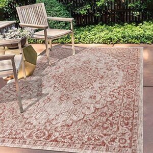 jonathan y smb102a-3 rozetta boho medallion textured weave indoor outdoor area -rug coastal bohemian rustic glam easy -cleaning bedroom kitchen backyard patio non shedding, 3 x 5, red/taupe