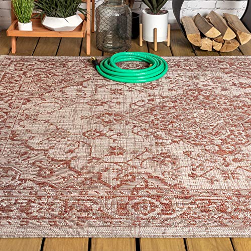 JONATHAN Y SMB102A-3 Rozetta Boho Medallion Textured Weave Indoor Outdoor Area -Rug Coastal Bohemian Rustic Glam Easy -Cleaning Bedroom Kitchen Backyard Patio Non Shedding, 3 X 5, Red/Taupe