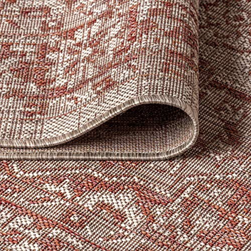 JONATHAN Y SMB102A-3 Rozetta Boho Medallion Textured Weave Indoor Outdoor Area -Rug Coastal Bohemian Rustic Glam Easy -Cleaning Bedroom Kitchen Backyard Patio Non Shedding, 3 X 5, Red/Taupe