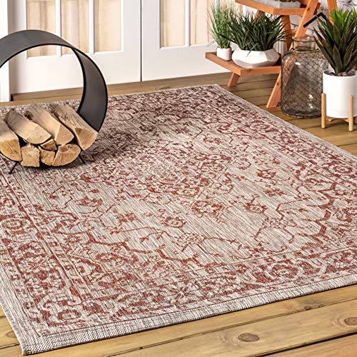 JONATHAN Y SMB102A-3 Rozetta Boho Medallion Textured Weave Indoor Outdoor Area -Rug Coastal Bohemian Rustic Glam Easy -Cleaning Bedroom Kitchen Backyard Patio Non Shedding, 3 X 5, Red/Taupe