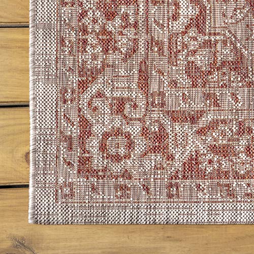 JONATHAN Y SMB102A-3 Rozetta Boho Medallion Textured Weave Indoor Outdoor Area -Rug Coastal Bohemian Rustic Glam Easy -Cleaning Bedroom Kitchen Backyard Patio Non Shedding, 3 X 5, Red/Taupe