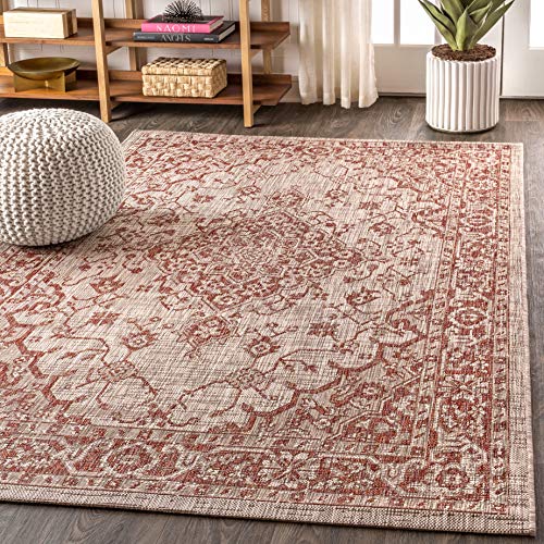 JONATHAN Y SMB102A-3 Rozetta Boho Medallion Textured Weave Indoor Outdoor Area -Rug Coastal Bohemian Rustic Glam Easy -Cleaning Bedroom Kitchen Backyard Patio Non Shedding, 3 X 5, Red/Taupe